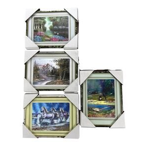 4 Vintage Holographic Foil Horses, Birds, Mountains, Geese 7-7/9" x 5-7/8"